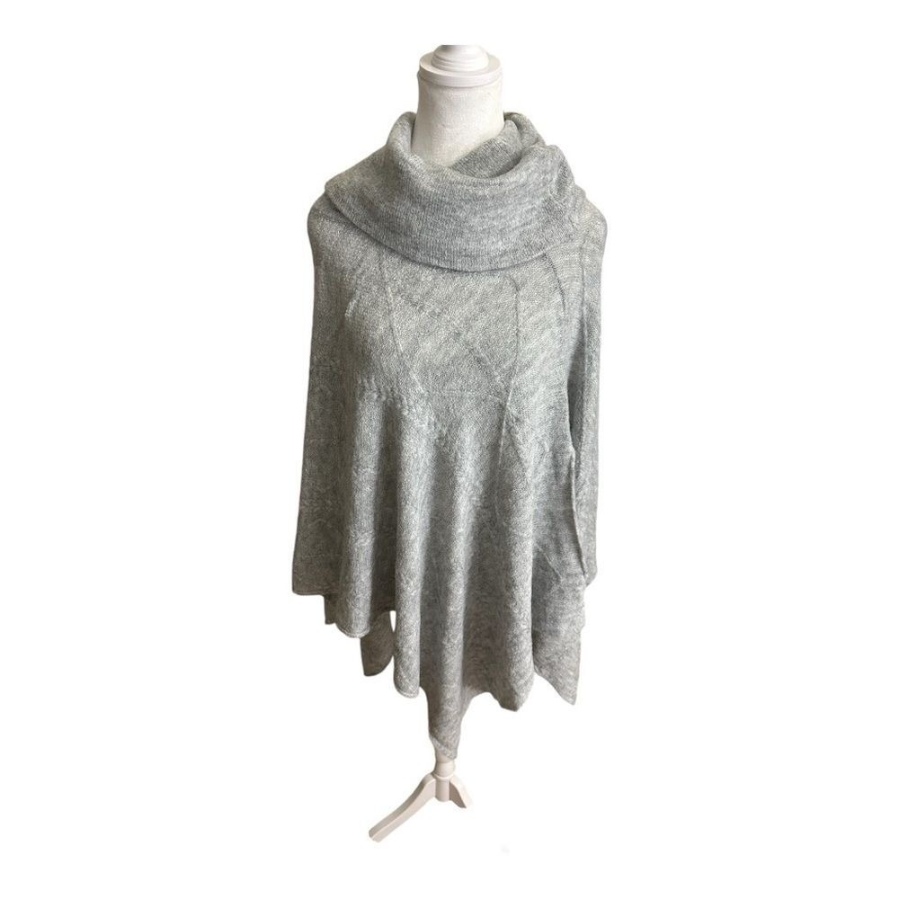 World Market Poncho Gray OS Women Cowl Neck Recycled Knit NEW
